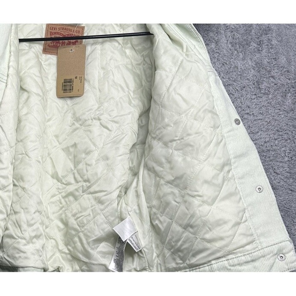 LEVIS Womens NEW Cropped Trucker Jacket Sherpa Collar Corduroy Xs Green Mint - Picture 6 of 10